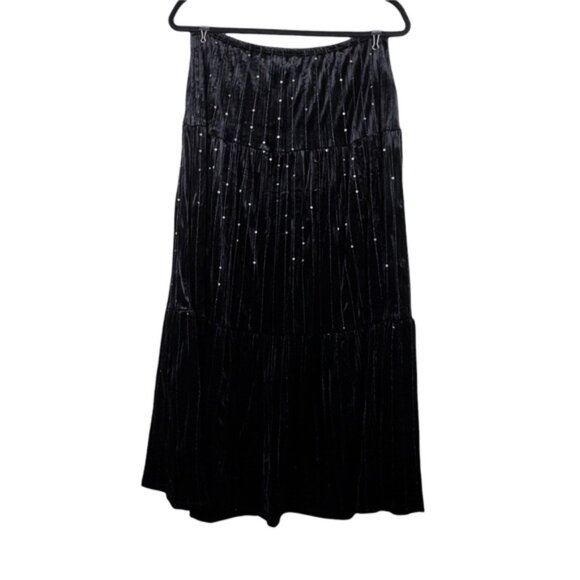 Choices Womens Black Velvet Velour Sequin Tiered Pull-On Maxi Skirt Size M - Picture 3 of 4
